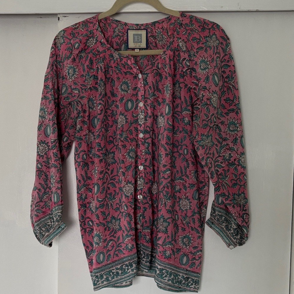 Print Button Front Blouse in Pink